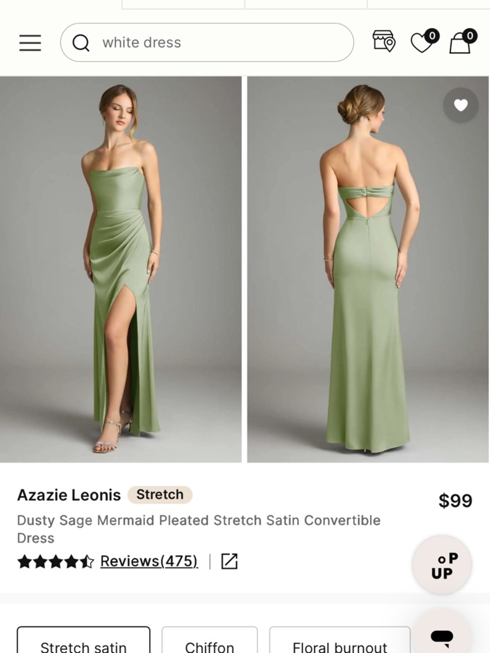 Azazie Dusty Sage Strapless Mermaid Gown with Side Slit